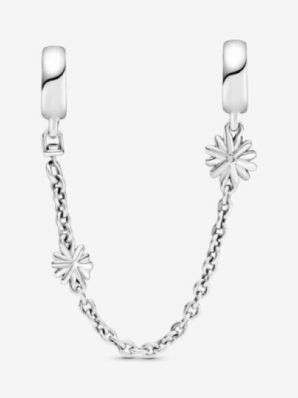 Pandora Silver Safety Chain Bracelet with Flower Accents